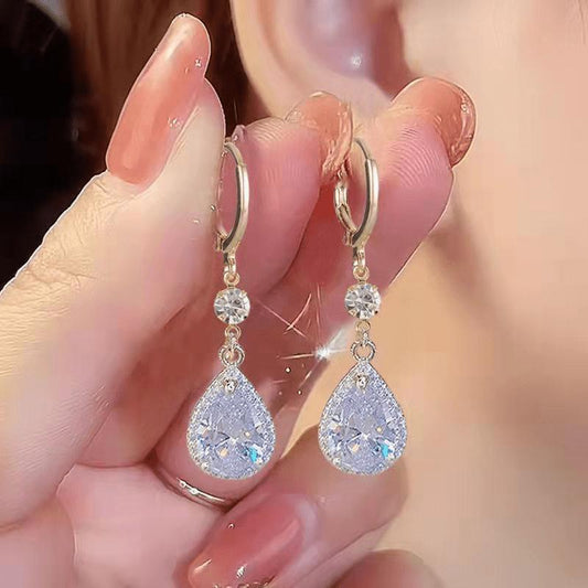 Diamond Dangle Teardrop Crystal Earrings (24K Gold Plated)