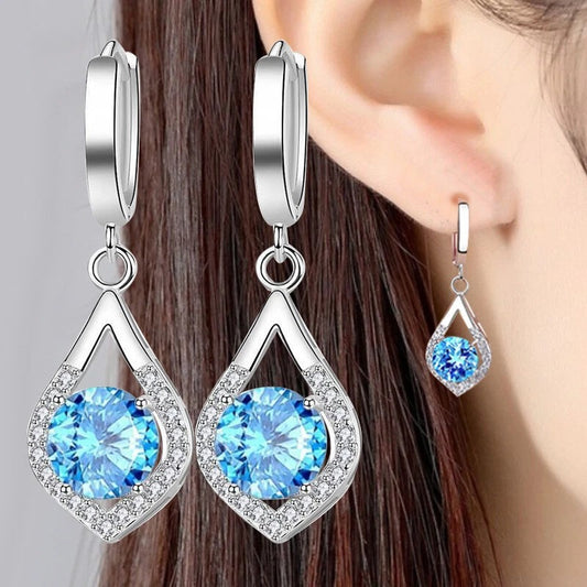Elegant Drop Earrings for Women, 925 Sterling Silver with Cubic Zircon Crystals
