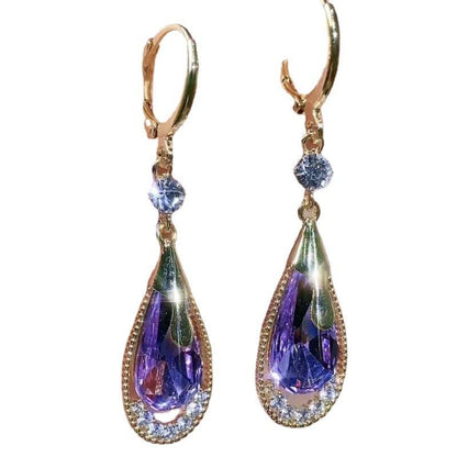 Purple Crystal Droplet Earrings (24K Gold Plated)