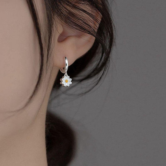 925 Silver Plated Daisy Flower Hoop Earrings | Drop Dangle Jewelry for Women